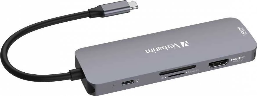 USB ŠAKOTUVAS Verbatim 32151 1x SD 1x USB-C PD 1x Micro SD 2x HDMI + 3x USB-A 3.2 Gen1 (32151)