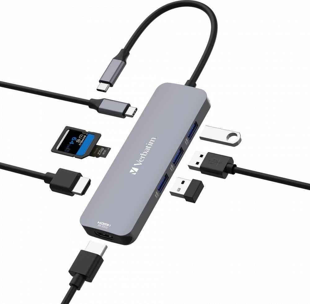 USB ŠAKOTUVAS Verbatim 32151 1x SD 1x USB-C PD 1x Micro SD 2x HDMI + 3x USB-A 3.2 Gen1 (32151)