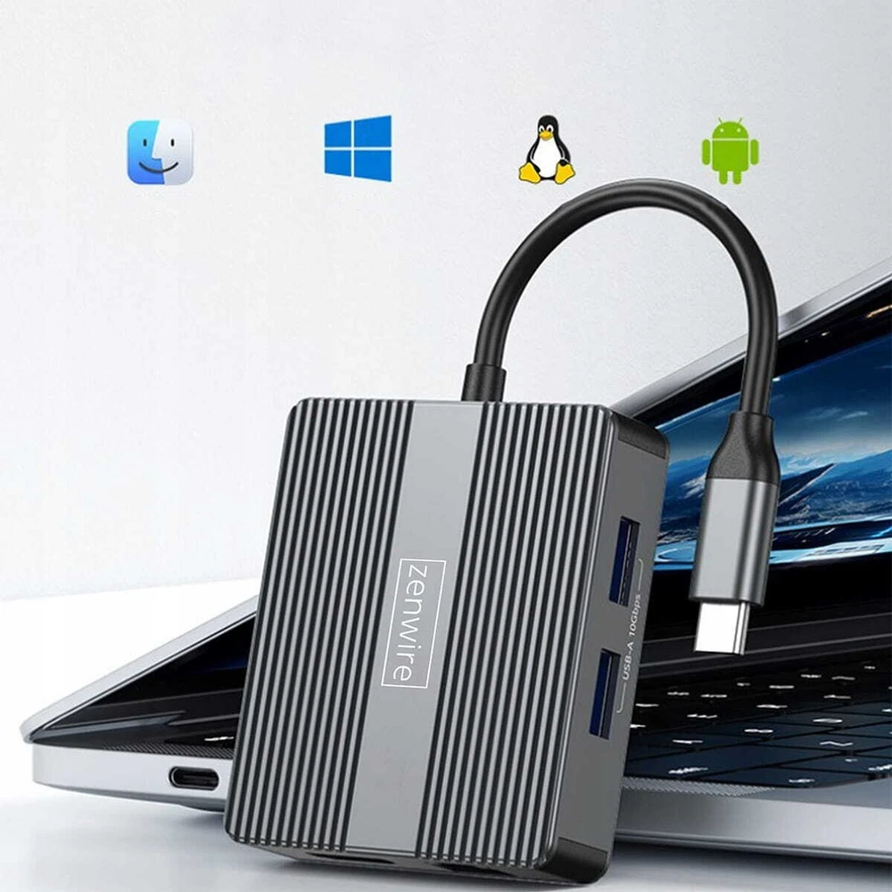 USB šakotuvas Zenwire šakotuvas USB-C 7w1 adapteris USB 3.0 HDMI 4K 60Hz ekrano prievadas gigabito RJ-45 1000M BS-HP706