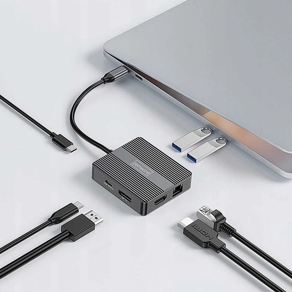 USB šakotuvas Zenwire šakotuvas USB-C 7w1 adapteris USB 3.0 HDMI 4K 60Hz ekrano prievadas gigabito RJ-45 1000M BS-HP706