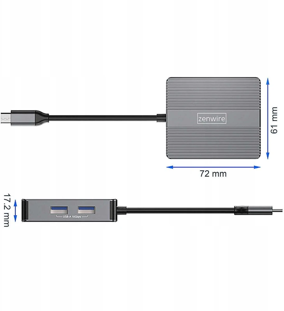 USB šakotuvas Zenwire šakotuvas USB-C 7w1 adapteris USB 3.0 HDMI 4K 60Hz ekrano prievadas gigabito RJ-45 1000M BS-HP706