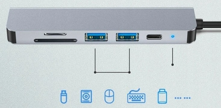 USB stebulės 6 viename USB stebulės skirstytuvas