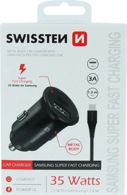 Samsung Įkroviklis Swissten ŁAD SAM SWISSTEN 25W 2XUSB-C Juodas + KABELIS 1,2M TYPE-C