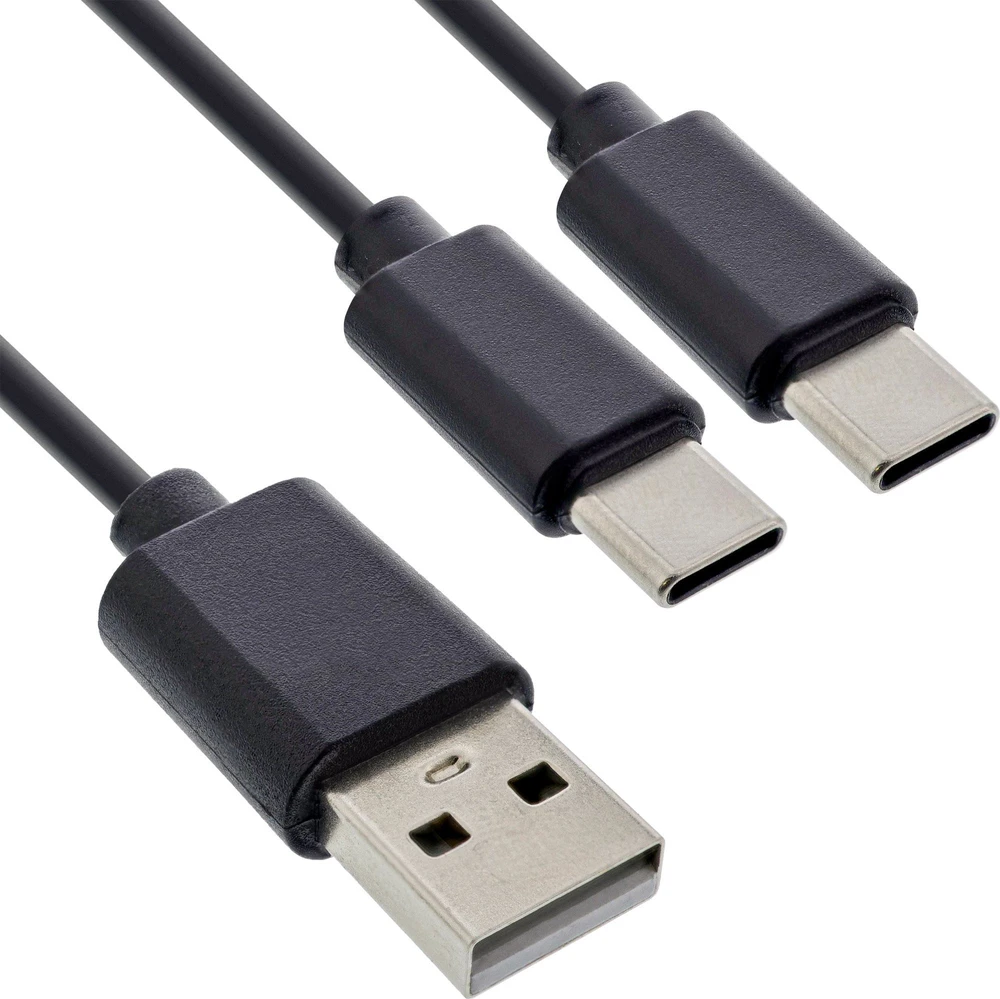 Inline USB Vision kabelis USB-A - 2x USB-C, 0,5 m, juodas