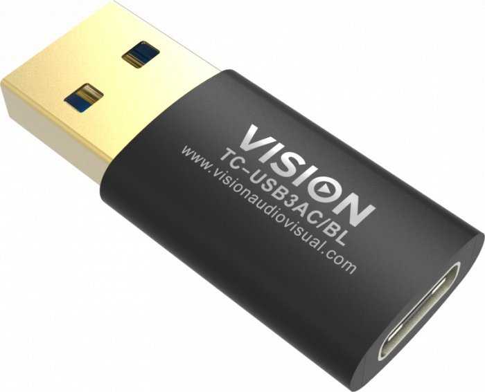 Vision Professioneller installationstauglicher USB-C-zu-USB-A-Adapteris - 30 JAHRE GARANTIE - wird an der Standard-USB-A 3.0-Buchse eines Laptops angeschlossen - USB-C (F) zu USB-A (M) - USB 3.1 Gen 2 - juodas