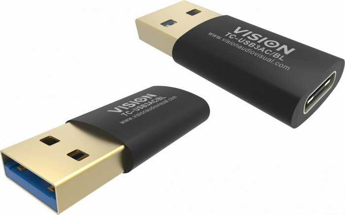 Vision Professioneller installationstauglicher USB-C-zu-USB-A-Adapteris - 30 JAHRE GARANTIE - wird an der Standard-USB-A 3.0-Buchse eines Laptops angeschlossen - USB-C (F) zu USB-A (M) - USB 3.1 Gen 2 - juodas