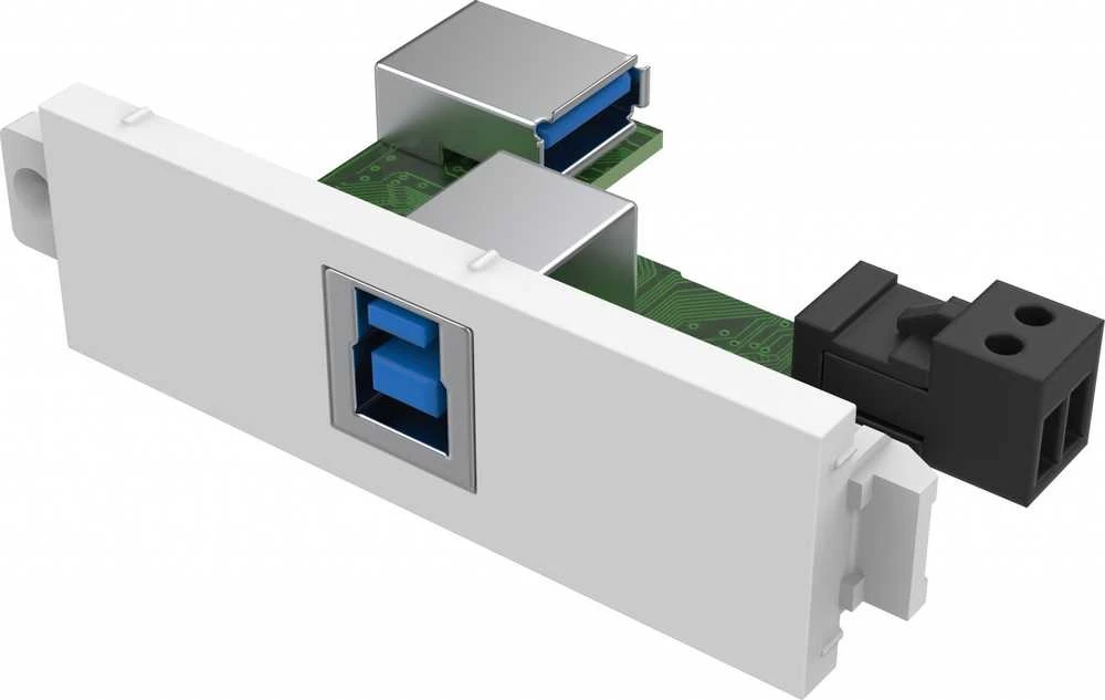 Vision Techconnect Modulare AV-Frontplatte - 30 JAHRE GARANTIE - USB-B-Anschluss (an der Vorderseite) auf A-Modul - Buchse vom Typ "A" an der Ruckseite und quadratische Buchse vom Typ B an der Vorderseite - USB 3.0, abwartskompatibel mit 2.0 - nutzt