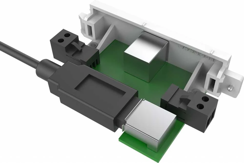 Vision Techconnect Modulare AV-Frontplatte - 30 JAHRE GARANTIE - USB-B-Anschluss (an der Vorderseite) auf A-Modul - Buchse vom Typ "A" an der Ruckseite und quadratische Buchse vom Typ B an der Vorderseite - USB 3.0, abwartskompatibel mit 2.0 - nutzt