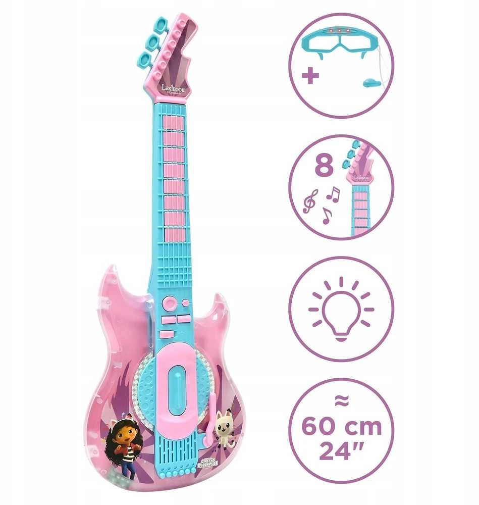 Lexibook Gabby's Dollhouse elektroninė šviečianti gitara su mikrofonu akinių formos