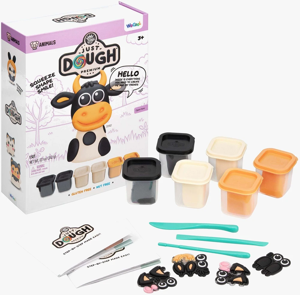Usorteret Just Dough, Karvės personažų rinkinys, ryškus, 57 g, x6, be boro ir be kvapo