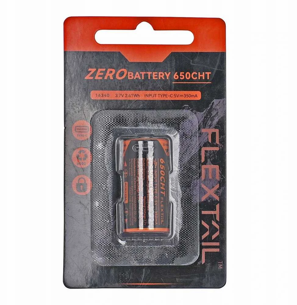 Įkraunama 16340 baterija „Flextail 650CHT“ pakuotėje