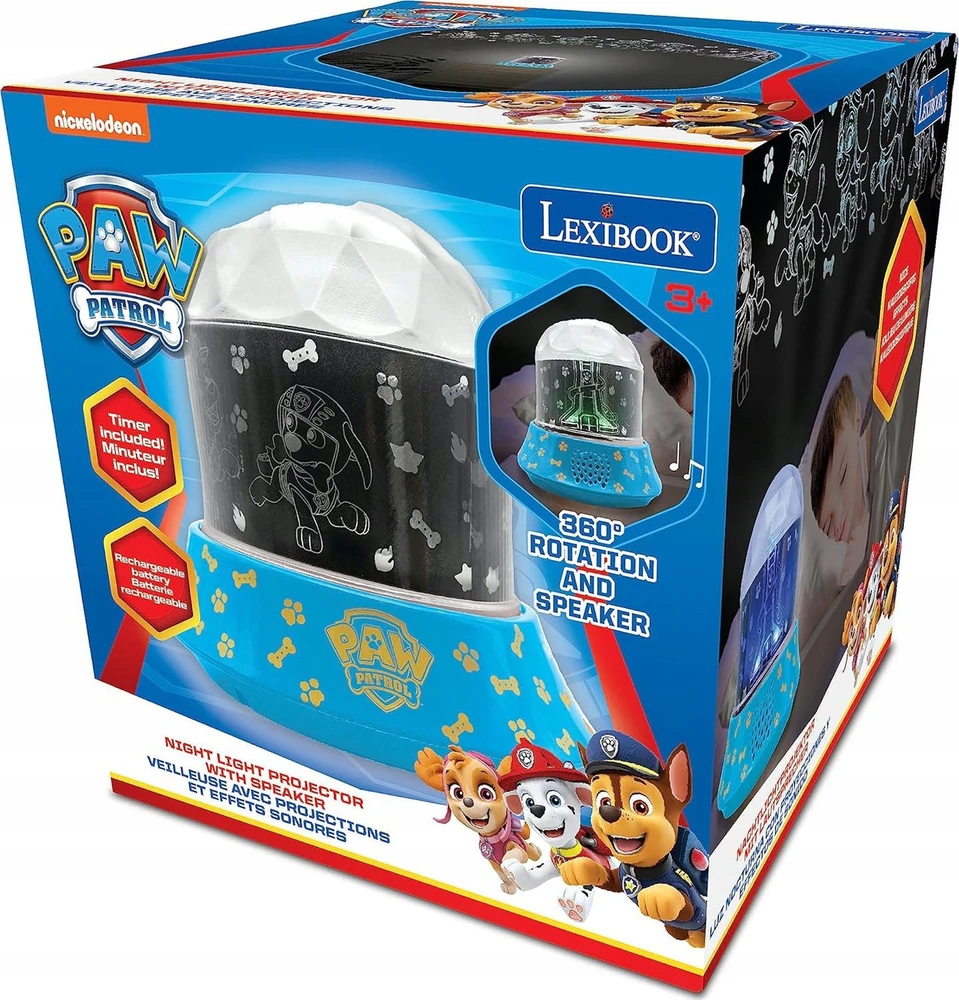 Lexibook – „Paw Patrol“ naktinės šviesos projektorius su garsiakalbiu – kompaktiškas ir nešiojamas