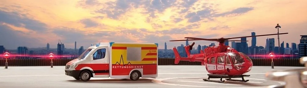 Siku Žaislinis Mercedes-Benz greitosios pagalbos automobilis ir sraigtasparnis