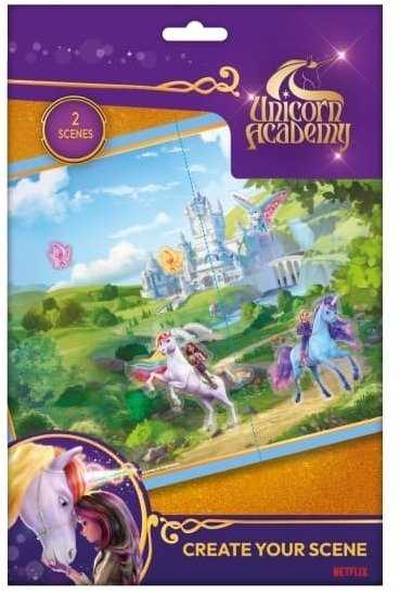 Usorteret UNSORTUOTAS UNICORN ACADEMY daugkartinio naudojimo lipdukų rinkinys – susikurk savo scena – 2 scenos rinkinyje