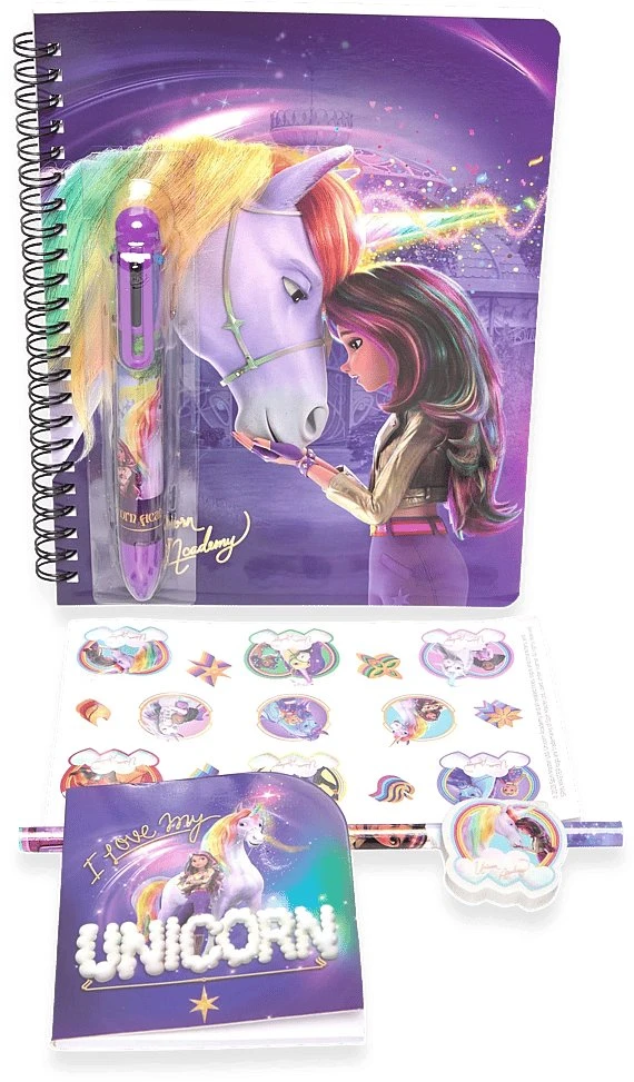 Usorteret UNSORTUOTA UNICORN ACADEMY, Rašymo rinkinys, su įvairiaspalviu rašikliu