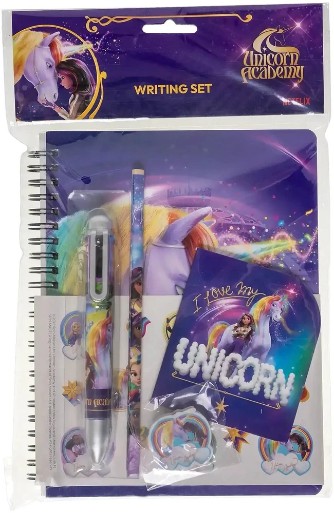 Usorteret UNSORTUOTA UNICORN ACADEMY, Rašymo rinkinys, su įvairiaspalviu rašikliu