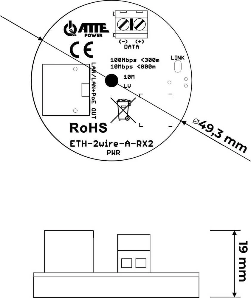 Atte AT3 UTP/2 laidų keitiklių rinkinys LAN+PoE ETH-2WIRE