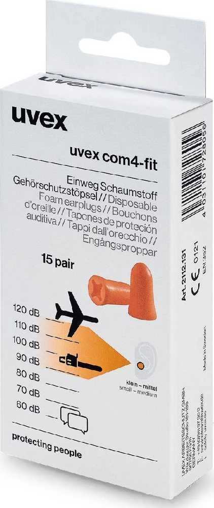 Uvex ausų kamštukų dėžutė su triukšmo diagramos iliustracija