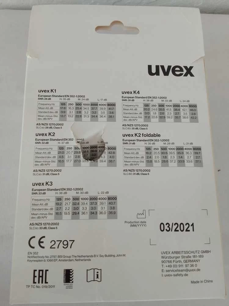 Apsauginės ausinės Uvex K1. SNR: 28dB, juodos/žalios. Super lengvos - tik 171 g.
