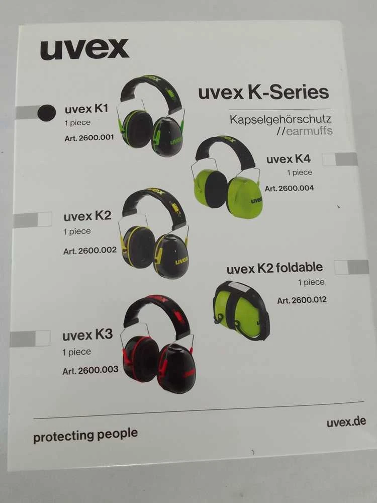 Apsauginės ausinės Uvex K1. SNR: 28dB, juodos/žalios. Super lengvos - tik 171 g.