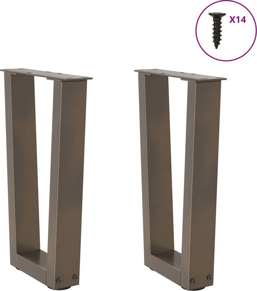 Kavos staliuko kojelės, V formos, 2 vnt., natūralus plienas, 28x(42-43,3) cm, plienas