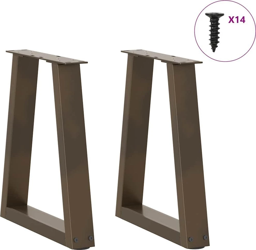 Kavos staliuko kojelės, V formos, 2 vnt., natūralus plienas, 38x(42-43,3) cm, plienas