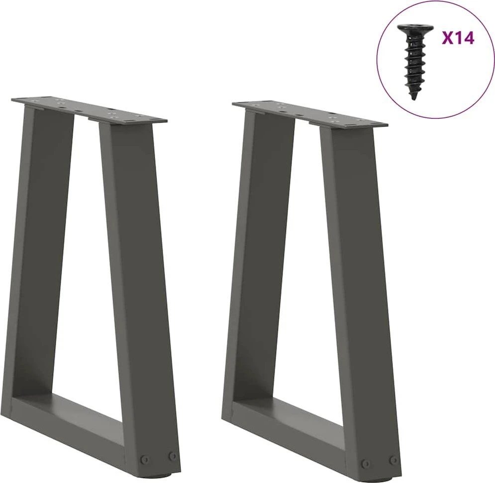 Kavos staliuko kojelės, V formos, 2 vnt., antracito spalvos, 38x(42-43,3) cm, plienas