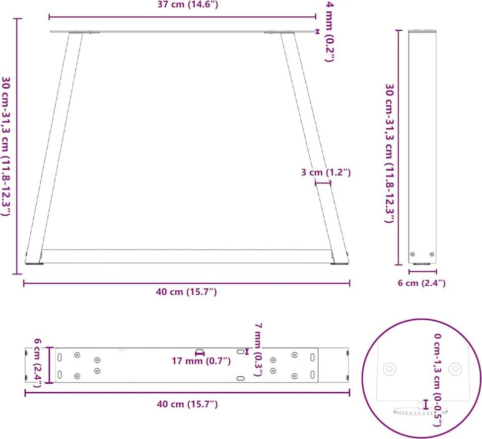 Kavos staliuko kojelės, V formos, 2 vnt., antracito spalvos, 40x(30-31,3) cm, plienas