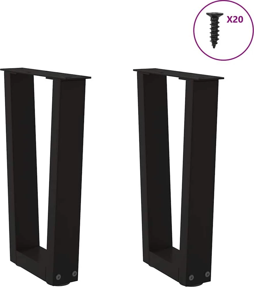 Kavos staliuko kojelės, V formos, 2 vnt., juodos, 38x(42-43,3) cm, plienas