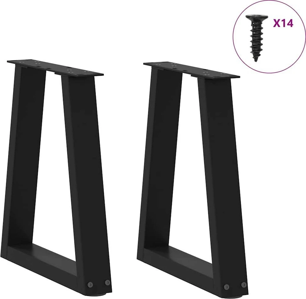 Kavos staliuko kojelės, V formos, 2 vnt., juodos, 38x(42-43,3) cm, plienas