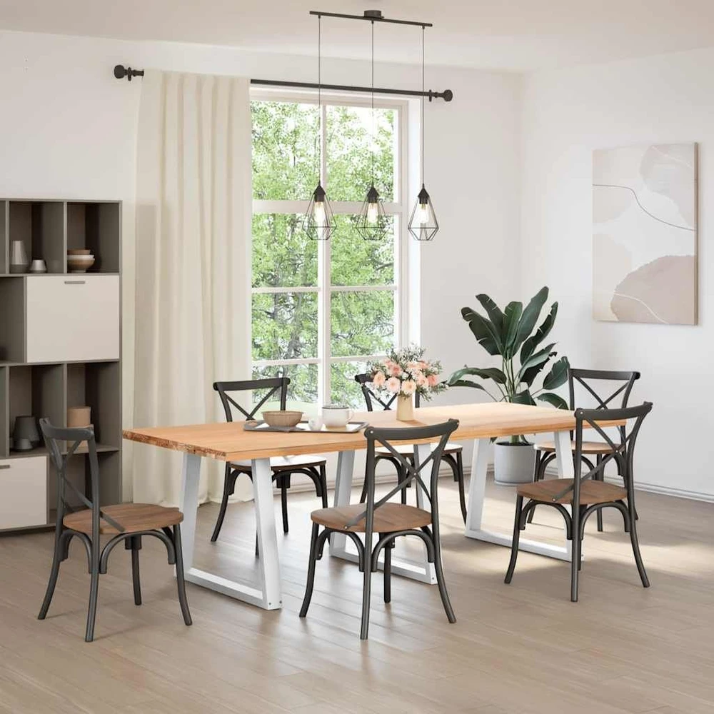 Valgomojo stalo kojelės, 3 vnt., baltos, 70x(72-73,3) cm, plienas, V formos
