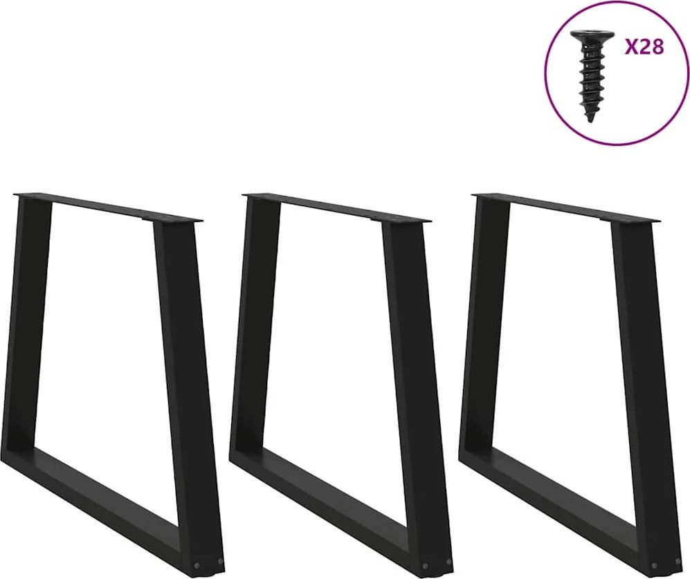 Valgomojo stalo kojos, 3 vnt., juodos, 90x(72-73,3) cm, plienas, V formos