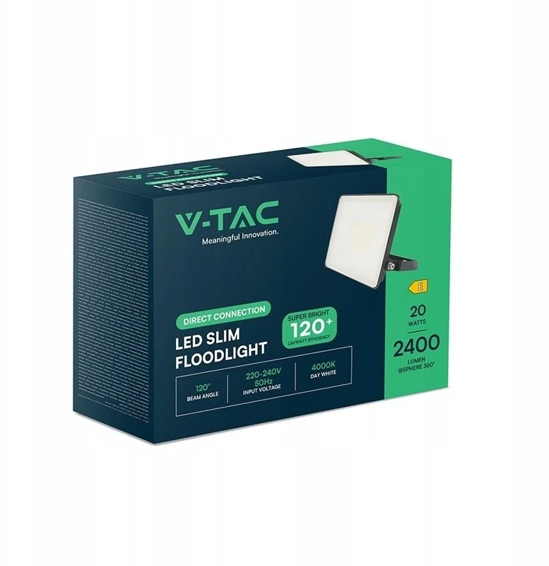 V-TAC LED prožektorius FLUXI M 20W 2400lm 4000K IP65 juodas 23852-5
