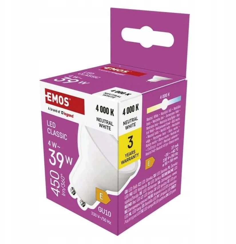 LED lemputė GU10 230V MR16 4W 450lm, neutraliai balta, 4000K, EMOS