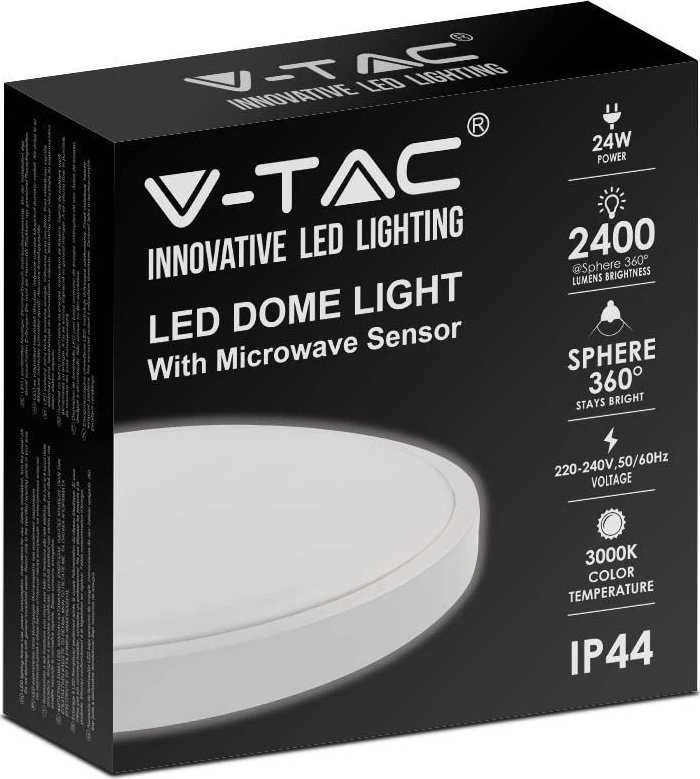 Lubinis šviestuvas V-tac 24W LED paviršinis šviestuvas, baltas, 3000K, IP44, su judesio davikliu