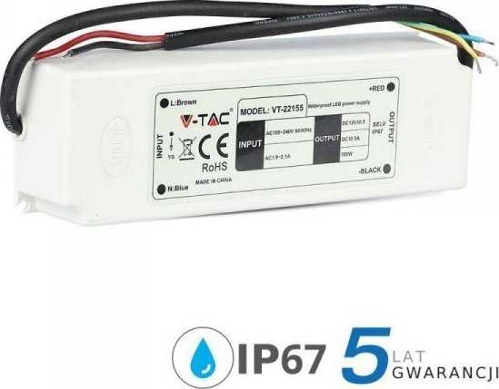 V-tac 150W SLIM maitinimo šaltinis, 12V, plastikiniu korpusu, IP67