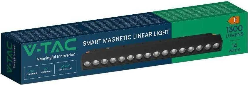V-tac 14W LED SMART šviestuvas į magnetinius bėgelius, 48V, juodas, 2700-6400K