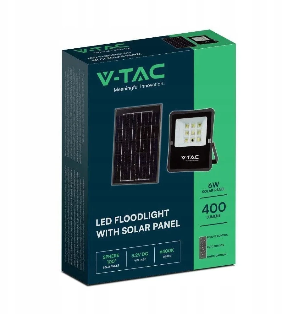 V-tac 6W LED prožektorius su saulės baterija, juodas, 4000K