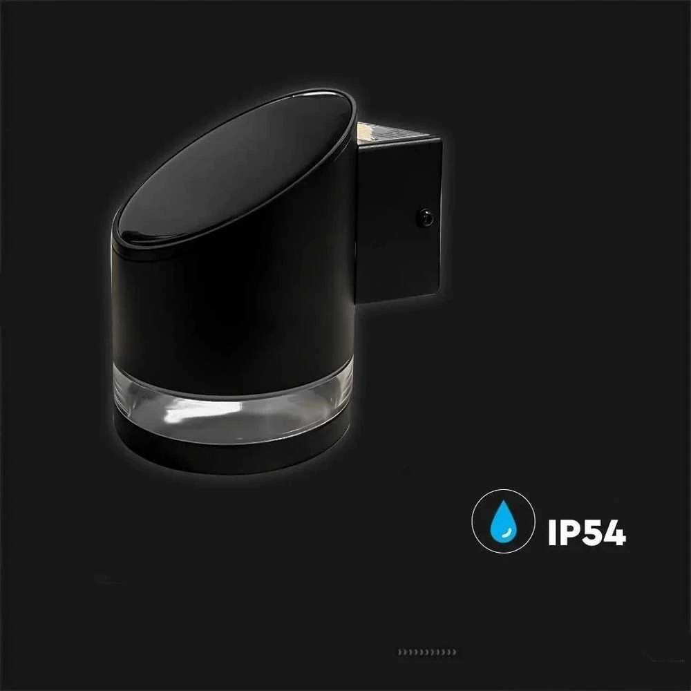 Sieninis šviestuvas V-tac 1W LED sieninis lauko šviestuvas su saulės baterija, juodas, 3000K, IP54