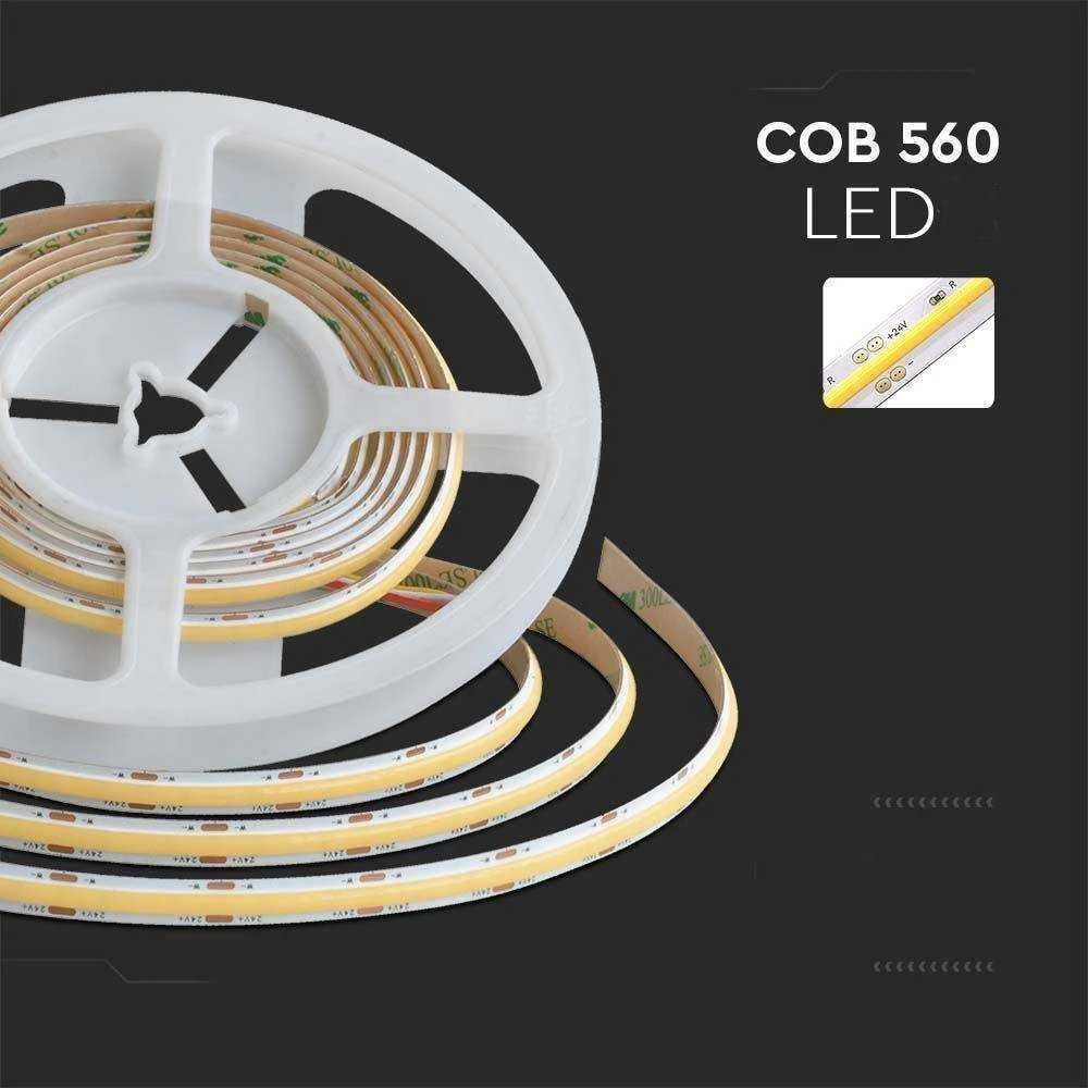 V-tac 18W/m COB LED juosta, 560LED/m, 24V, 2700/4000/6500K, 5 metrų ritė