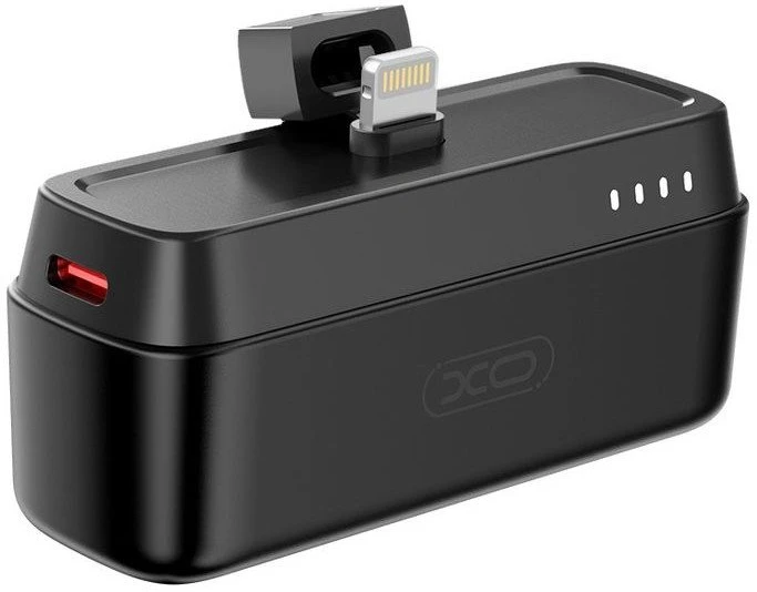 XO power bank mini PR244 20W 5000 mAh su Lightning jungtimi juodos spalvos