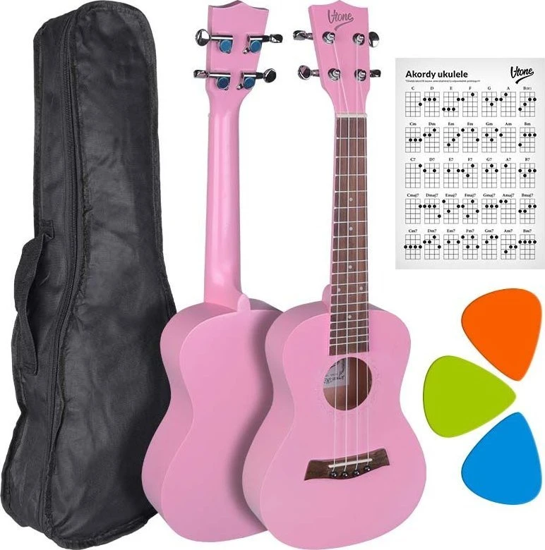 Rožinė V-TONE UK23 PK akustinis koncertas ukulele 23"" rožinė + viršelis