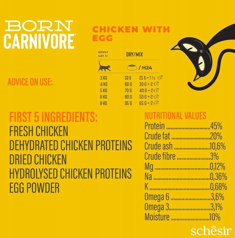 VAFO PRAHS Born Carnivore, sausas maistas, dla kot�w doros�ych, vištiena su jajkiem, 1,25 g, maišelis