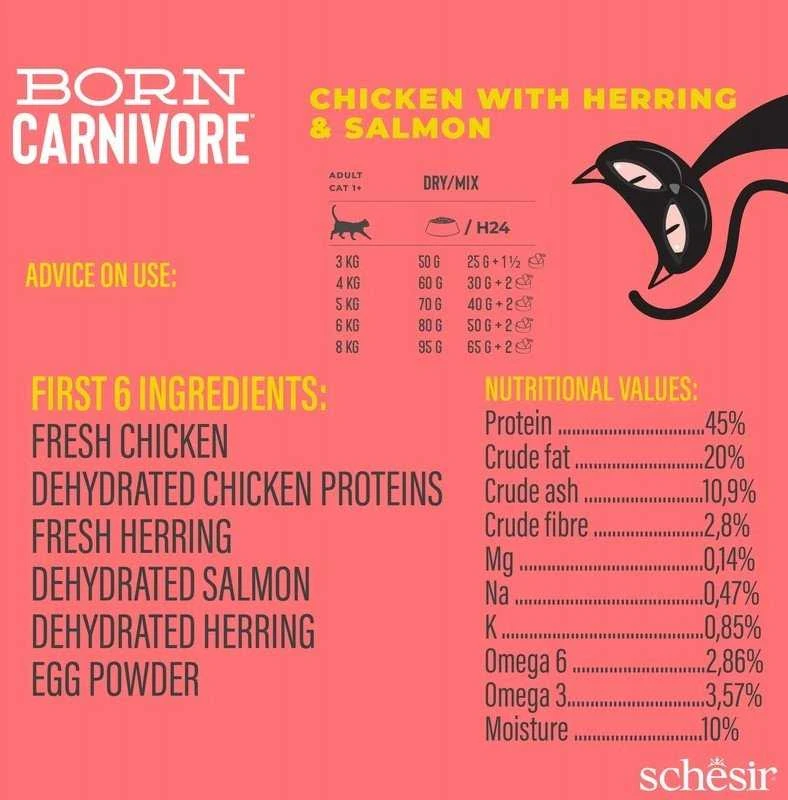 VAFO PRAHS Born Carnivore, sausas maistas, dla kot�w, vištiena i �led�, 255 g, maišelis