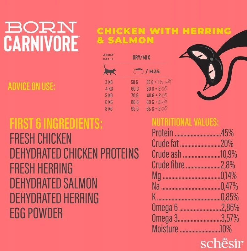 VAFO PRAHS Born Carnivore, sausas maistas, dla kot�w doros�ych, vištiena i �led�, 1,25 g, maišelis