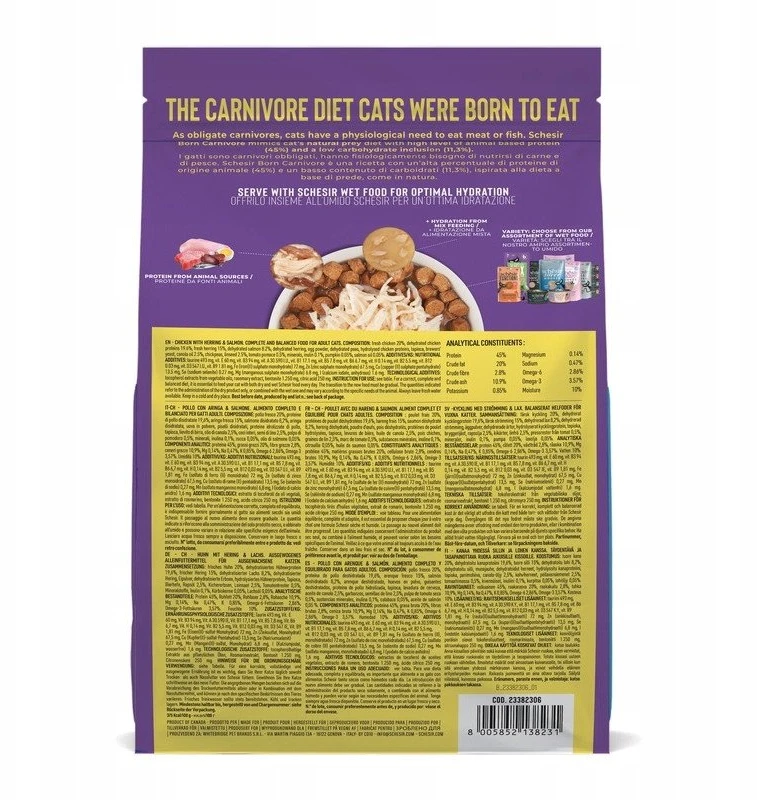 VAFO PRAHS Born Carnivore, sausas maistas, dla kot�w doros�ych, vištiena i �led�, 1,25 g, maišelis