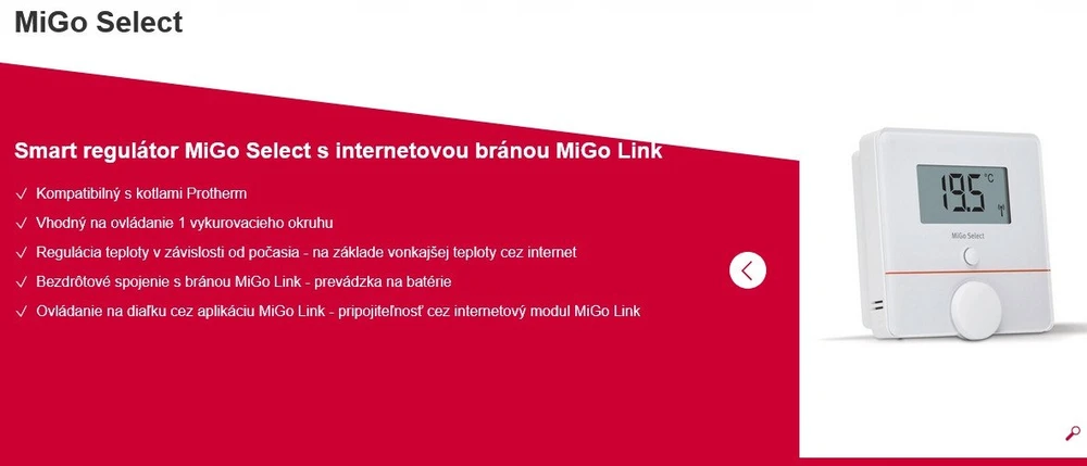 Vaillant SRT 51f MiGo Select – belaidis kambario reguliatorius, skirtas veikti su moduliu SR 940f. Veikia su MiGo Link App programėle mobiliesiems įrenginiams.