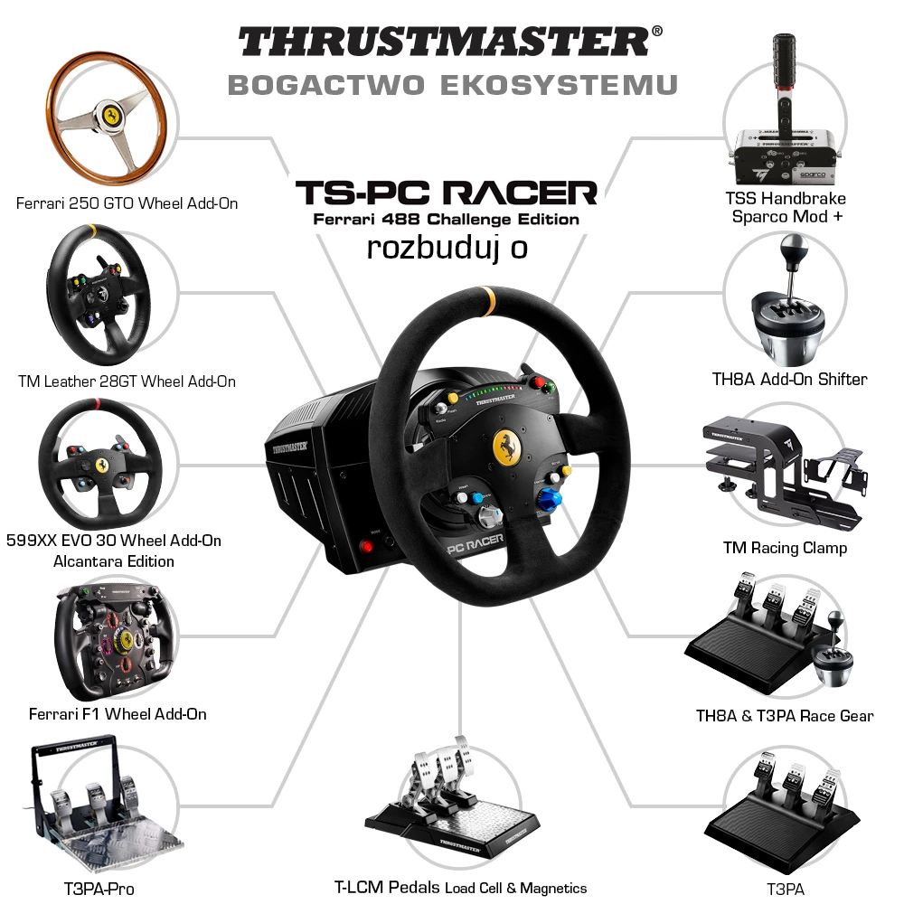 Thrustmaster | Vairas TS-PC Racer Ferrari 488 Challenge Edition | Žaidimo lenktyninis ratas