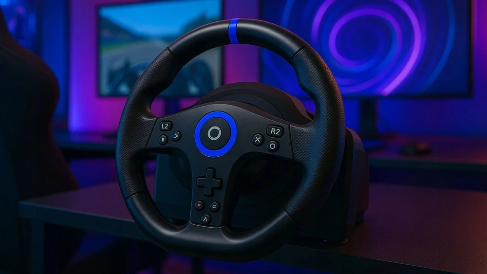 Carruzzo Blade BL7002 žaidimų valdiklis Juoda, Mėlyna USB Vairas + pedalai + pavarų perjungiklis PC, PlayStation 5