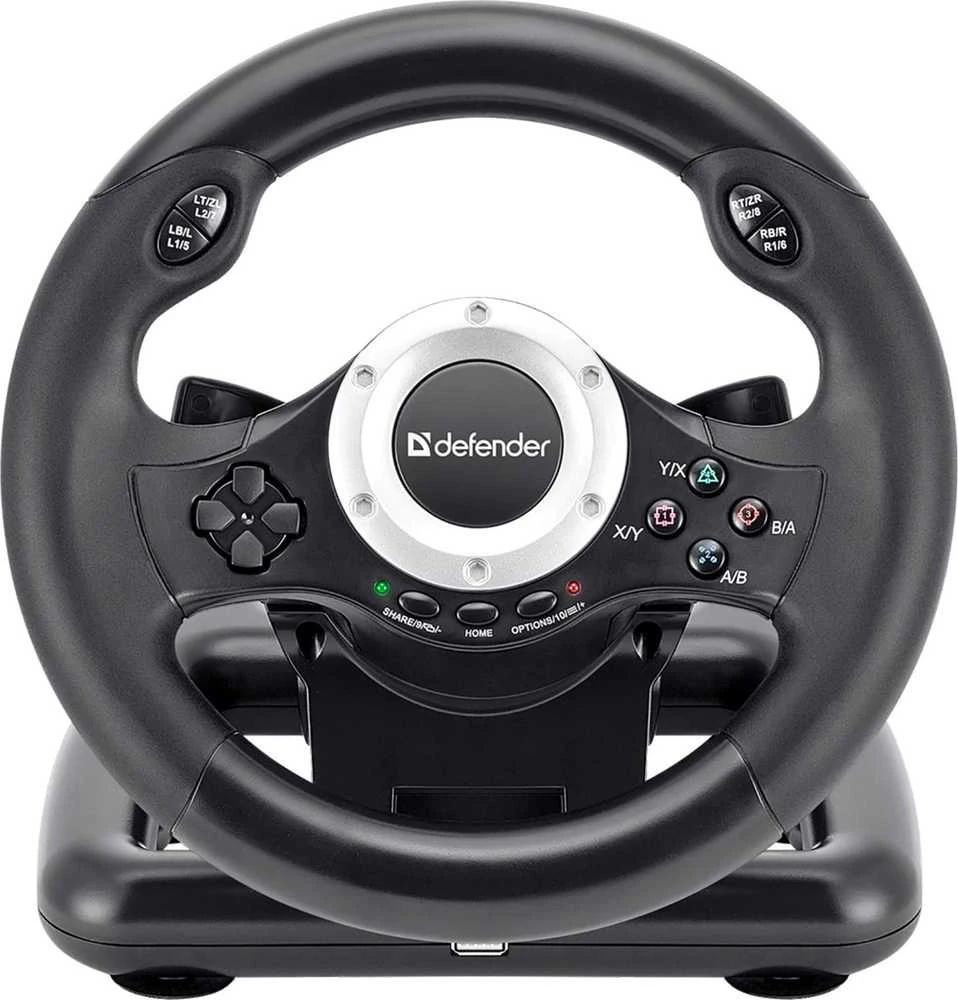 Defender TURBO PRO vairas, 10 mygtukų, USB, juodas, su pedalais, PS3, PS4, PC, XBOX One, XBOX Series X/S, Nintendo Switch